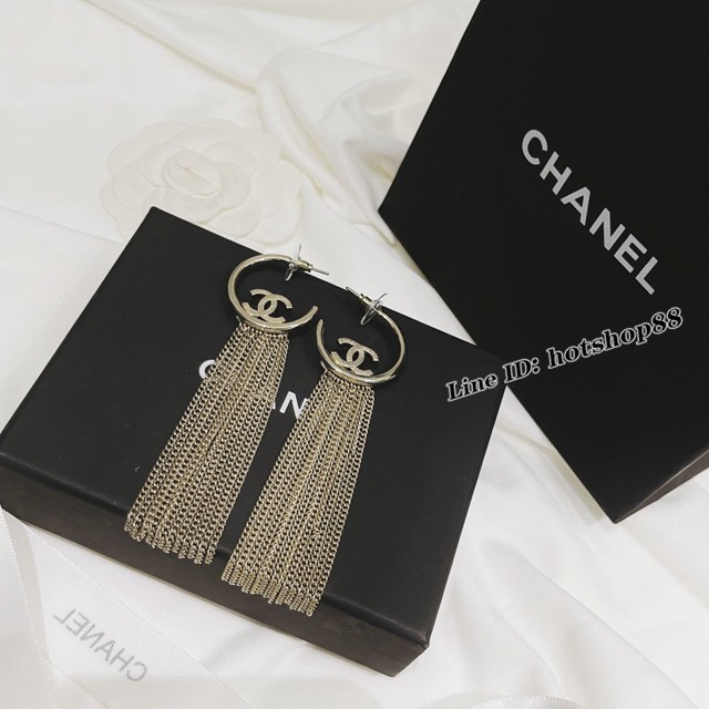 Chanel專櫃新款飾品耳環 香奈兒雙C流蘇鏈條長款耳釘 zgb1782